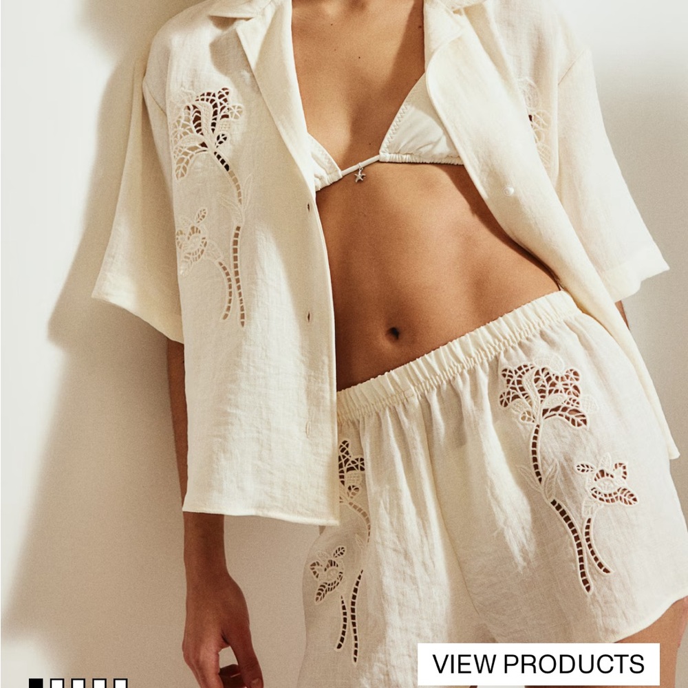 H&M Cream Embroidered Top and shorts